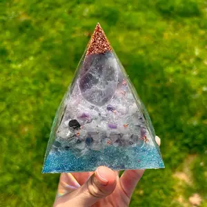 Orgonite Fluorite Tri-Point Pyramid 4”x4” with Copper and Clear Quartz for EMF Protection, Meditation, and Spiritual Growth - Healing Energy