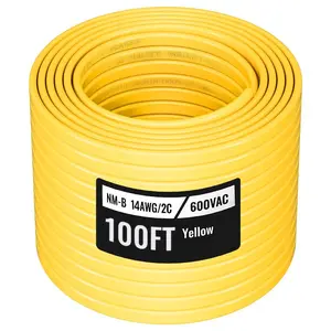 VEVOR NM-B Wire, 14AWG/2C Non-Mettalic Residential Indoor Electrical Wire with Ground, PVC Sheathed High-Purity Copper Core Cable, for Outlets, Switches, Other Loads Lighting Wiring Project(100 ft)