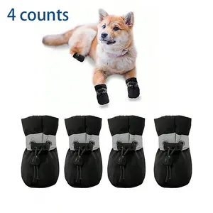 Reflective Pet Shoes, 4 Counts Waterproof Soft Bottom Dog Shoes, Non-slip Pet Boots, Oxford Cloth Pet Paw Protectors, Dog & Cat Clothing, Puppy Shoes