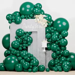 PartyWoo Pearl Dark Green Balloons 140pcs Different Sizes Pack of 18 12 10 5 Inch Pearl Emerald Hunter Forest Green Balloon Arch Kit for Jungle Dinosaur Theme Birthday Party Decorations Green-Z01