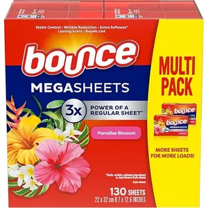 Mega Dryer Sheets, Paradise Blossom Scent, 130 Count - Laundry Floral Household