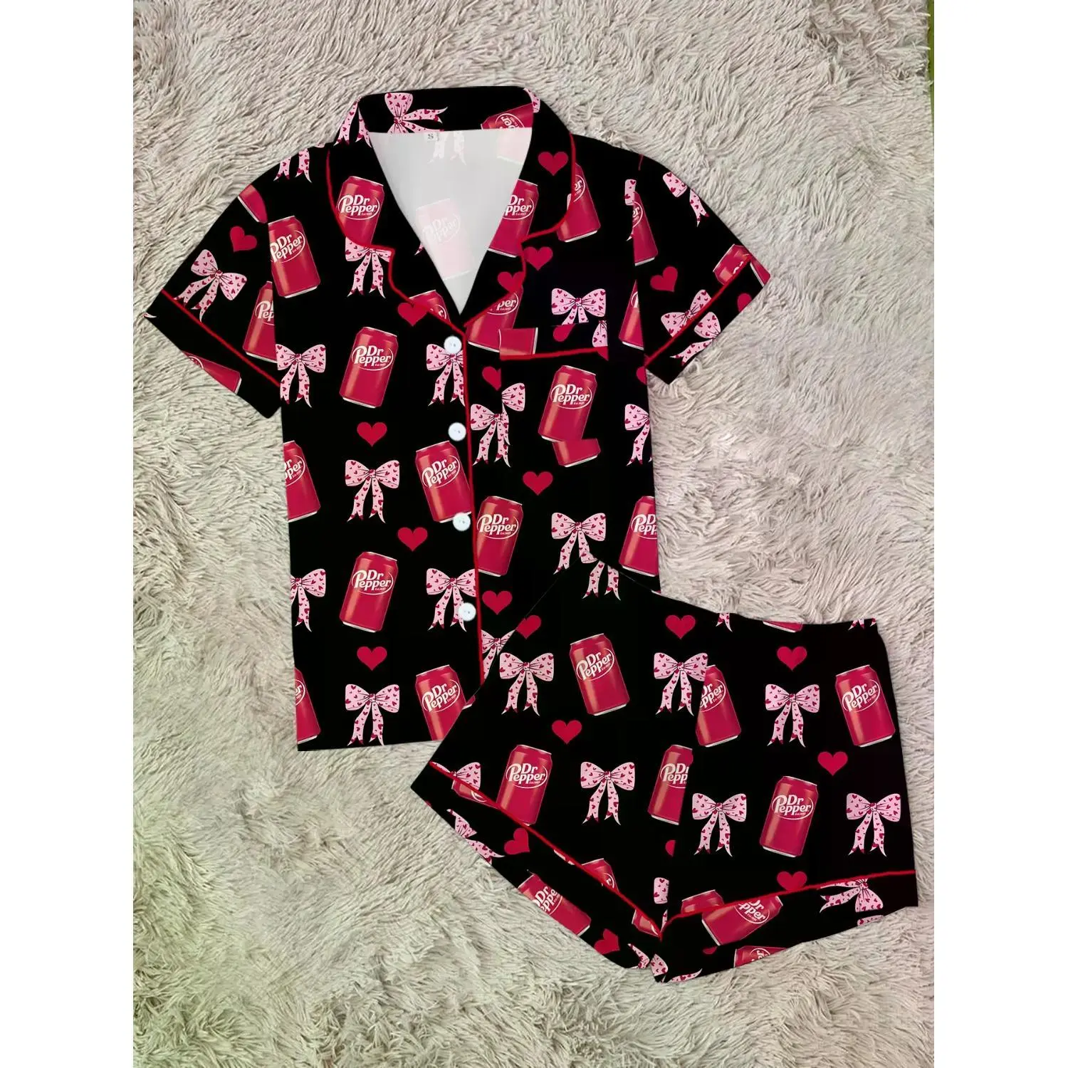 Women's Relaxed Fit Sleepwear Set: Short Sleeve Button-Up Top & Elastic Waist Shorts, All-Season Comfort Pajamas