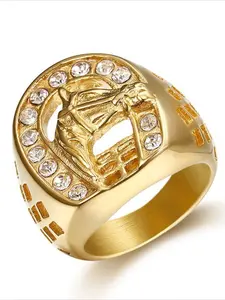Fashionable, versatile retro new hip-hop HIPHOP versatile inlaid with imitation diamond horse head men's ring