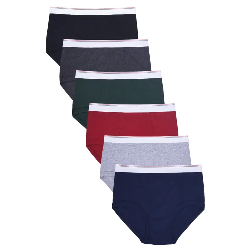 Men's 6-Pack Classic 100% Cotton Athletic Briefs - Tag-Free, Elastic Waist, Moisture-Wicking, Relaxed Fit, Assorted Color Day Fabric Plain Underwear for Menswear