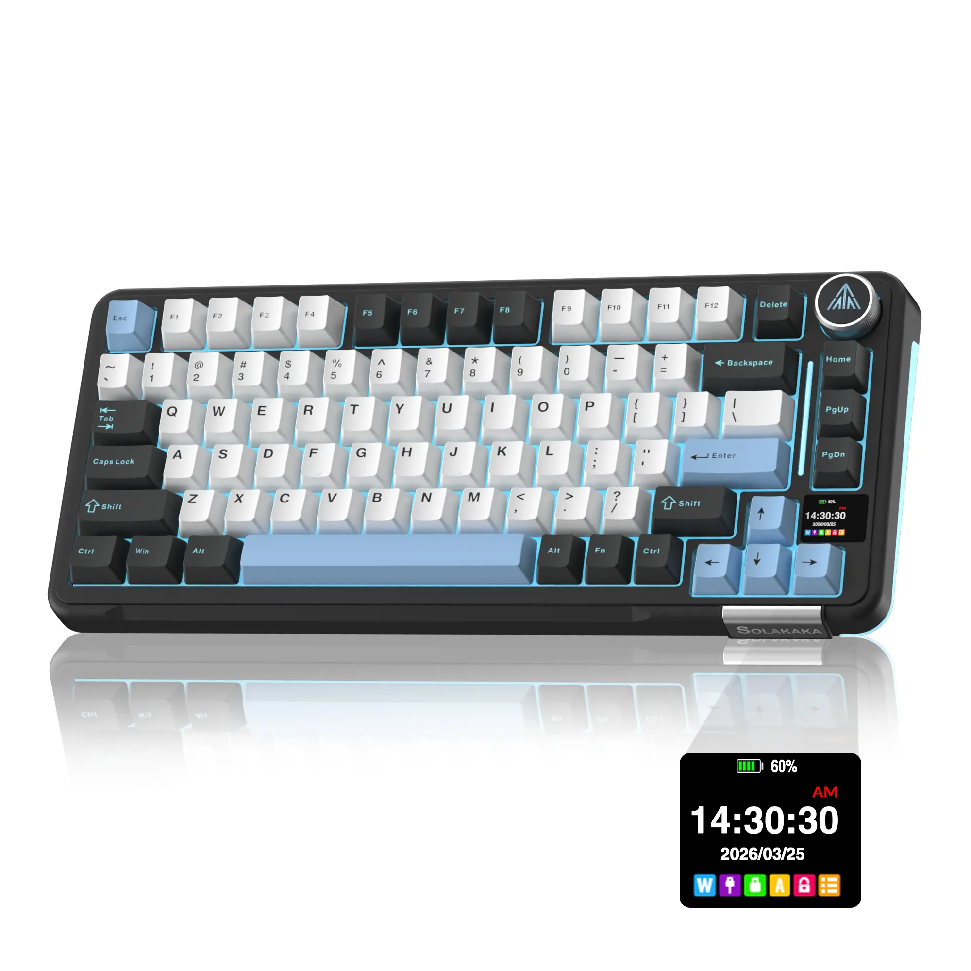 Solakaka A75 Pro Wireless Mechanical Keyboard - Lighted Mechanical Keyboard, RGB Rainbow Backlit, Screen Knob, 2.4G USB-C/Bluetooth 5.0, Hot-Swappable Customizable Stellar Core Switches, Creamy, Multi-Platform for PC/Linux, Gamer-Focused