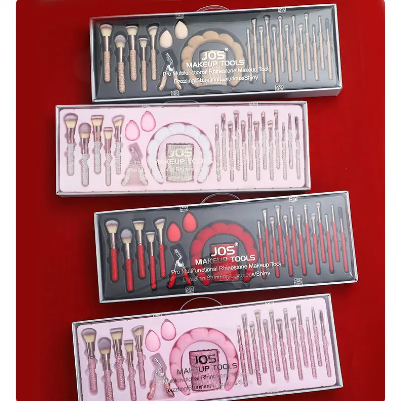 Youth 23-Piece Cosmetic Makeup Brush Multi-Pack - Diamond-Embellished Multi-Color Tools with Nylon Bristles, Headband and Eyelash Curlers for Complete Looks, Makeup Brushes Set, Lip & Eye, Eyebrow Brush, Tools Pack