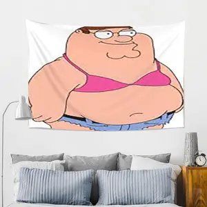 Peter Griffin Tapestry - Bedroom, or Office Decor - High-Quality Print Peach Light Beige Fabric - Perfect Gift for Fans of Family Guy, Bedroom Wall Art| Stylish Home Accessory| Soft Texture Tapestr 60X40 Decoration Colorful Curtains Light