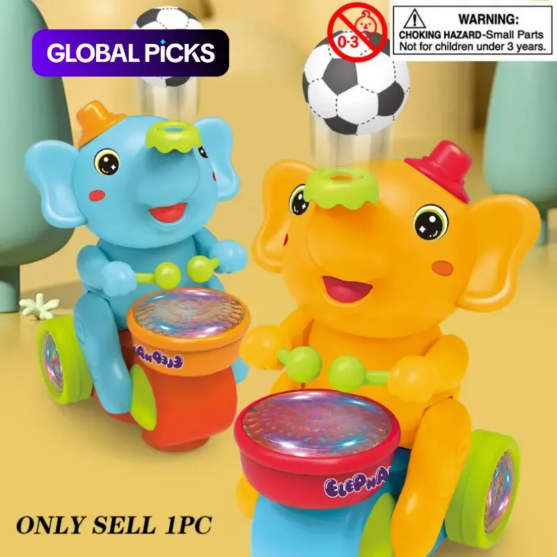 Elephant Design Electric Play Toy Musical Light Up, 1 Box Cute Elephant Riding a Tricycle Toy with Blowing Ball, Elephant Drummer Toy with Music and Light, Birthday Gift for Boys & Girls #GLOBAL PICKS