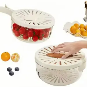 2-in-1 Fruit Washer & Storage Bowl for Summer, Foldable Drain Basket with Lid & Handle for Sink & Fridge, Reusable Kitchen Strainer for Berries, Veggies & Salad