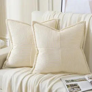Modern Striped Corduroy Sofa Cushion Cover, Zipper Closure, Multi-Color Design, Sizes 35x35 Cm to 60x60 Cm, Home Decor