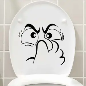 Abstract Ghost Face Toilet Sticker, Self-Adhesive Plastic Decorative Sticker, Christmas Thanksgiving Fall Winter Bathroom Decoration, Durable