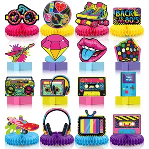 16PCS 80s Party Decorations Honeycomb Centerpieces 3D Retro Table Toppers for Hip Hop Neon Throwback Party