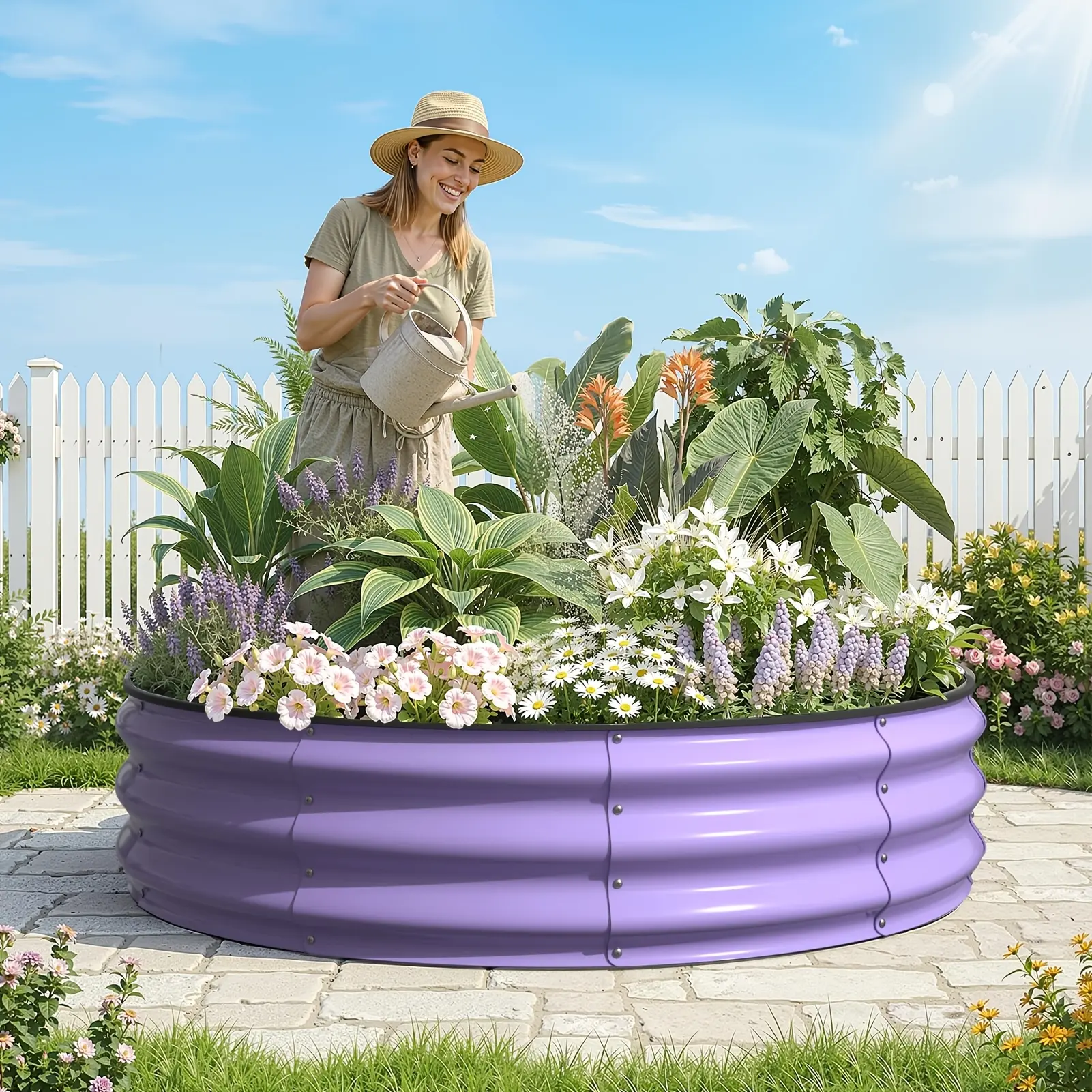 Galvanized Steel Round Raised Garden Bed, 4x4x1ft, 12in Deep Planting Box with Safety Roll Edges & Open Bottom, Ideal for Outdoor Vegetable & Herb Cultivation (Home Supplies)