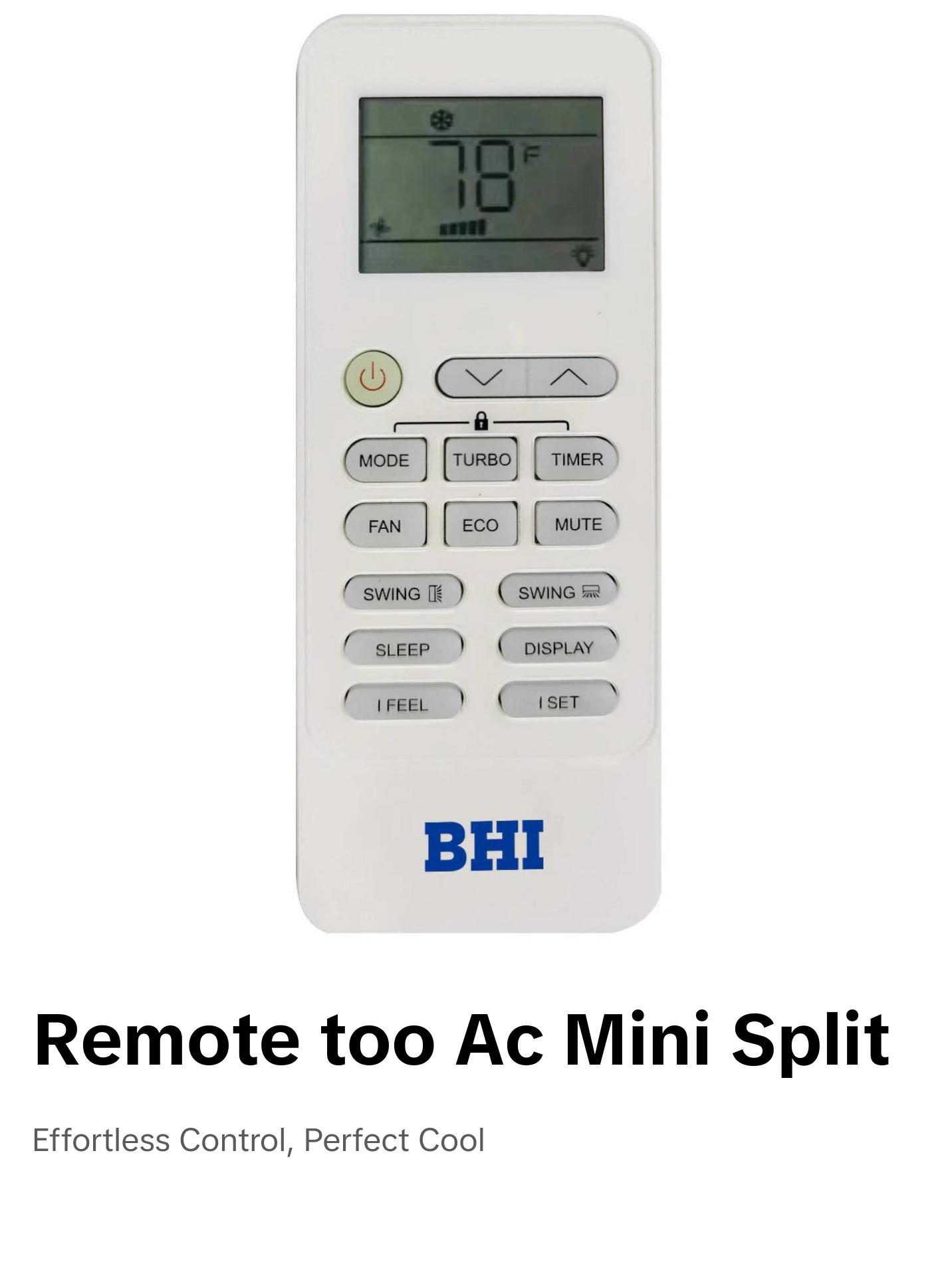 BHI Mini Split Air Conditioner Remote