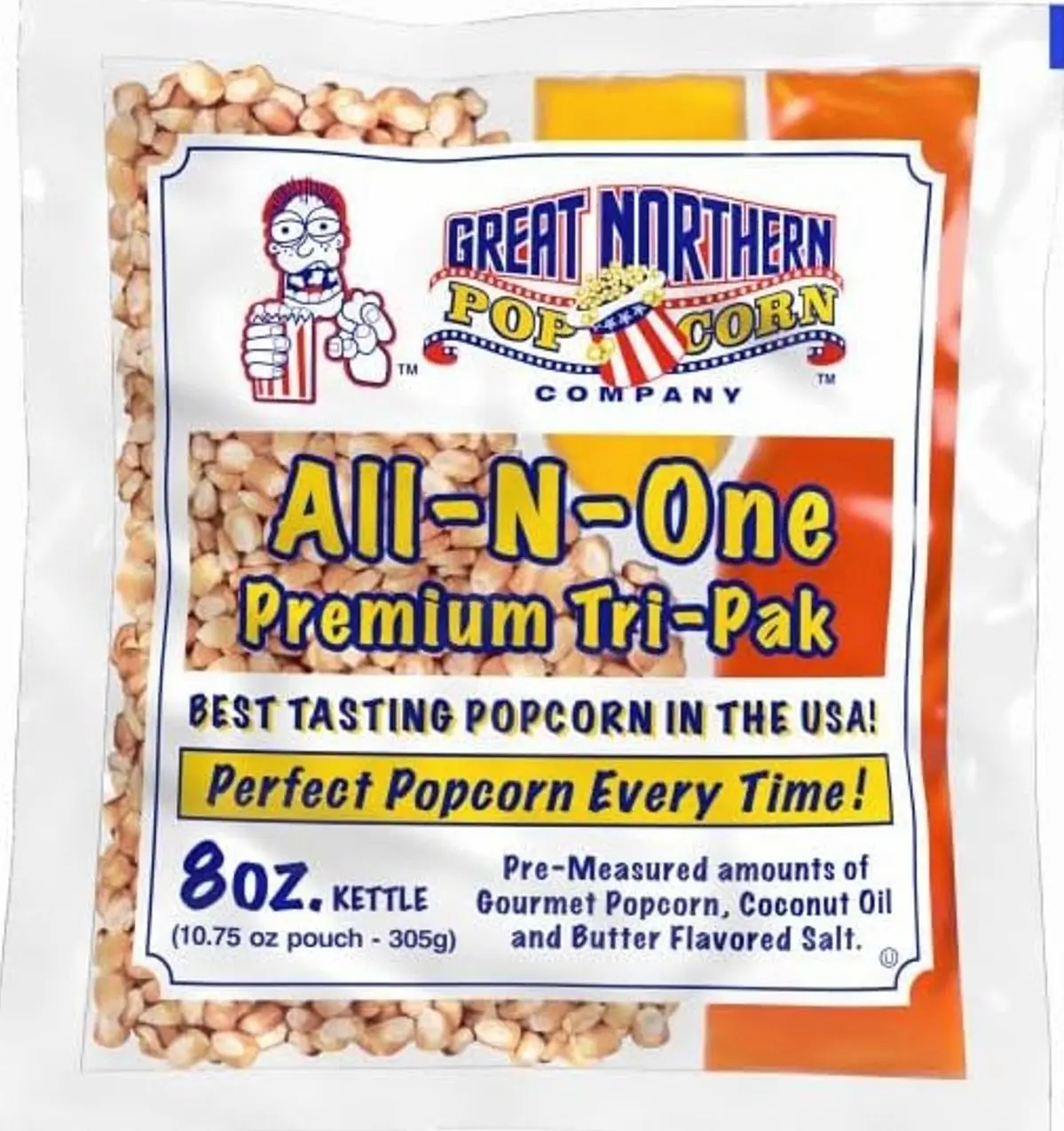 All-in-One Premium Tri-Pack Popcorn - 10.75-Ounce Movie Theater Popcorn for Commercial 8-Ounce Kettle Poppers - 12/Case by Great Northern Popcorn