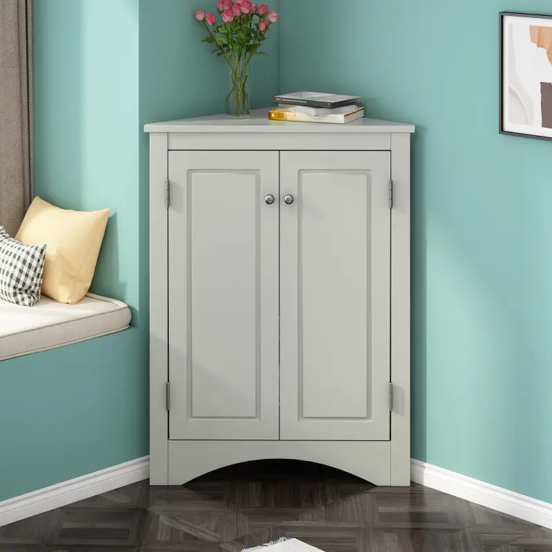 Corner Cabinet Triangle Bathroom Storage Cabinet with Adjustable Shelves, Freestanding Floor Cabinet for Home Kitchen