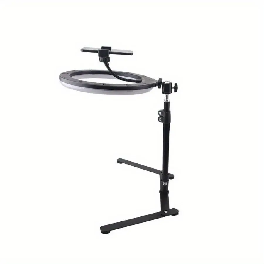 Mobile phone shooting stand - desktop overhead light - LED light - swivel arm, USB charging, adjustable brightness, stable base, suitable for recording, live streaming, self-portrait, product photography - LED circular light