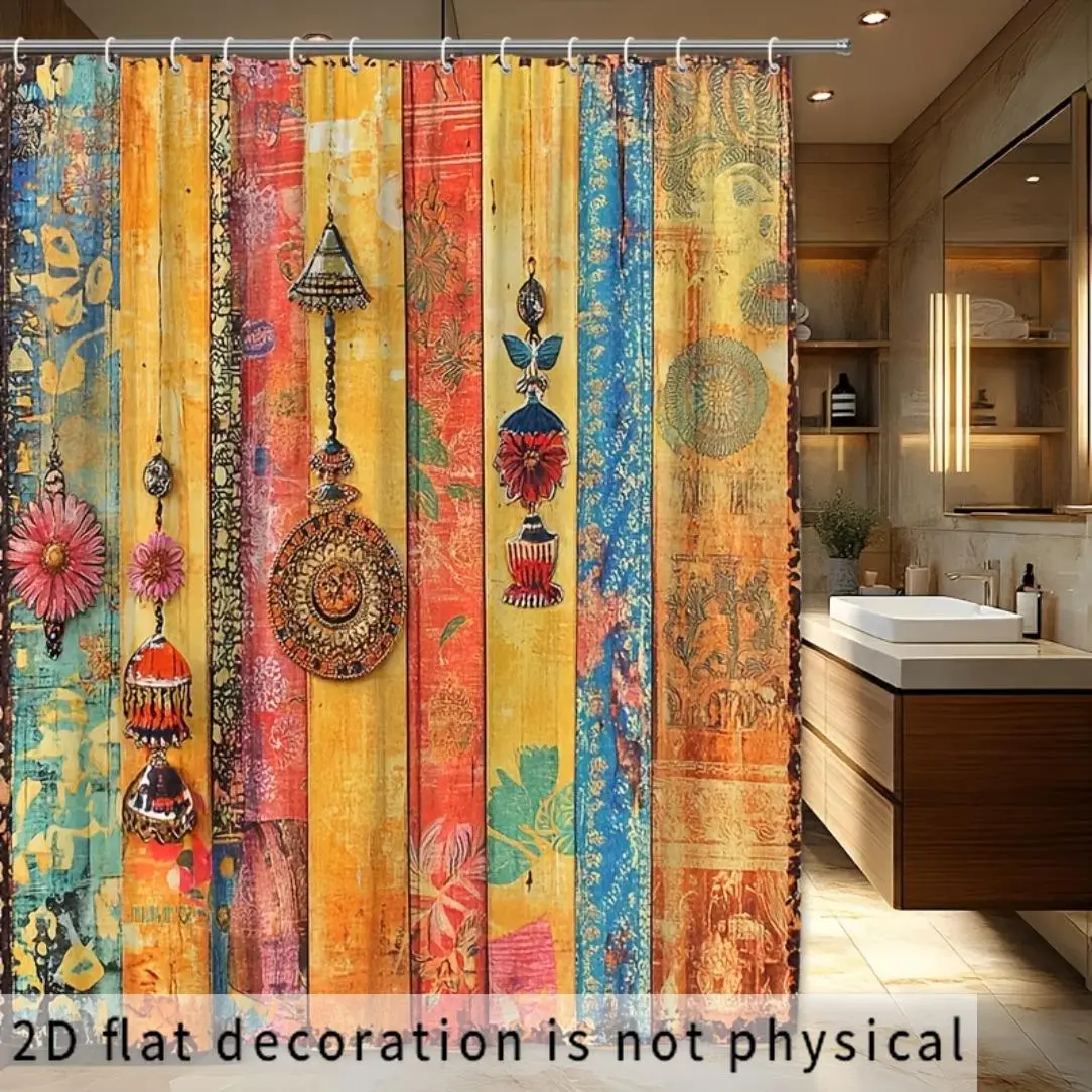 2D Flat Shower Curtain 1pc Vintage Exotic Ethnic Hanging Decor Shower Curtain, Retro Exotic Style Shower Curtain, Very Suitable for Home And Hotel Bathroom Shower Curtains, Themed B&B Decoration, Dry Wet Separation in Bathroom 72x72inch