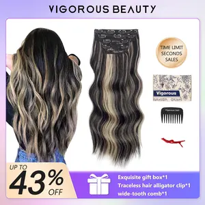Vigorous Clip in Hair Extensions Long Wavy Synthetic Hairpieces for Women and Girls, Easy to Install for Daily Use and Event Party Use