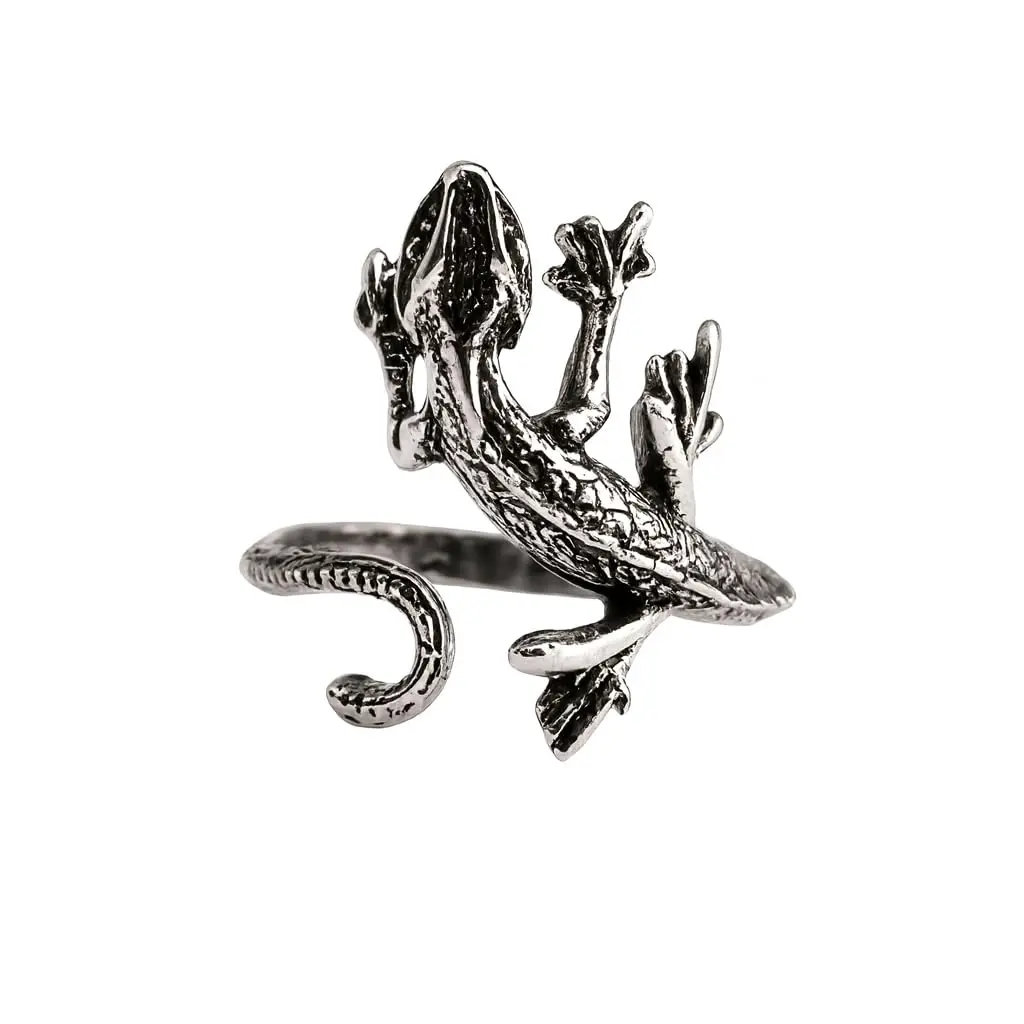 Unisex Adjustable Lizard Shape Ring - Vintage Reptile Motif Unique Statement Costume Jewelry for Casual Wear, Unisex Wear, Ring Form