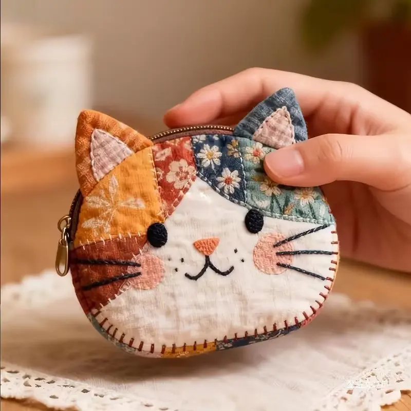Cute Cat Patchwork Bag, Large Capacity Zipper Makeup Pouch, Makeup Bags, Portable Storage Bag, Ideal for Travel and Daily Use, Cartoon Cat Design
