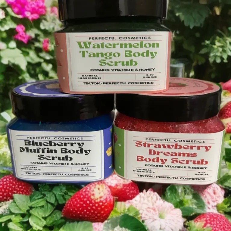 Perfectu Body Scrub - Strawberry, Blueberry, Watermelon Dreams Bundle - Made with Natural Ingredients - Moisturizing Body Scrub in Glass Containers Skincare Cosmetic