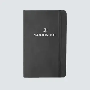 Moonshot OKR Planner - Black Leather Backing with White Logo, Ideal for Goal Setting and Organizing Tasks