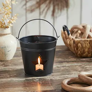 Metal Bucket w/Star Cutout Black