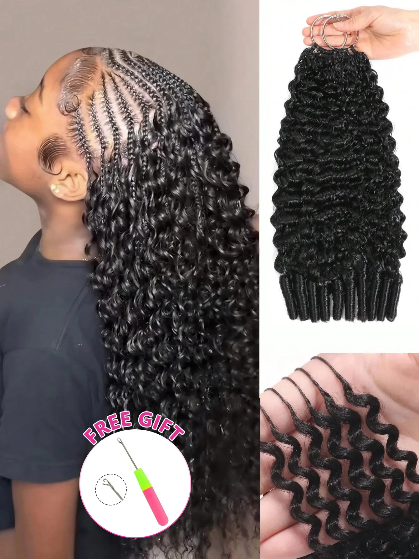 Burmese Curly Feather Real Human Hair Extensions, Burmese Curly Bundles for Invisible Crochet Braids, Pre-Separated Bulk with Middle String, 50g/Pack, 4-6 Packs Recommended for Full Head Look