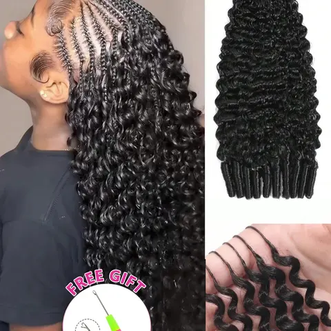 Premium Human Hair Burmese Curly Feather Extensions - Knotless Braiding Hair, Pre-Separated Bulk with Middle String, 50g/Pack, 4-6 Packs (5packs for Fullhead), Invisible for Braiding, Ideal for Invisible Crochet Braids, Hair Extensions
