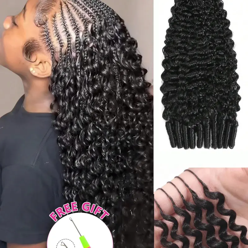 Premium Human Hair Burmese Curly Feather Extensions - Knotless Braiding Hair, Pre-Separated Bulk with Middle String, 50g/Pack, 4-6 Packs (5packs for Fullhead), Invisible for Braiding, Ideal for Invisible Crochet Braids, Hair Extensions