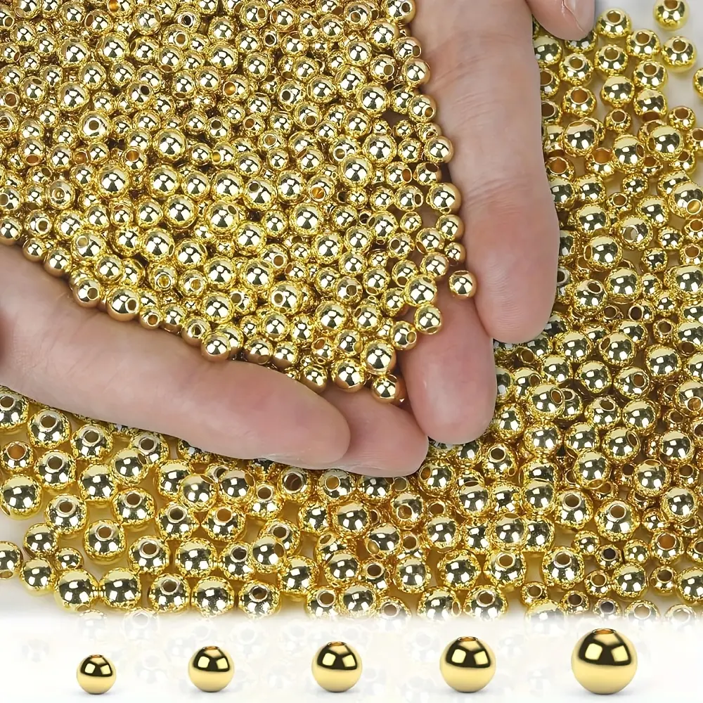200pcs Golden & Silvery Plated Aluminum Alloy Smooth Seamless Spherical Spacer Beads, Durable Fade-Resistant Bronze Loose Pieces for DIY Jewelry Making, Necklaces & Bracelets