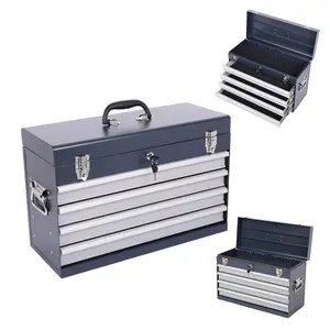 Heavy Duty Metal Tool Box, 21-inch, Portable Metal Tool Box with 4 Drawers, Small Tool Chest with EVA Liners, Ball Bearing Slide Drawers Locking & Powder Coated Finish, Multi-Function Tool Organizer