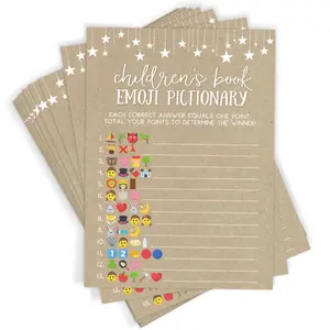 Children's Book Emoji Trivia – Baby Shower Game, Rustic Kraft (50 Cards)