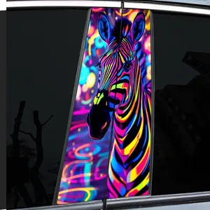 2 very beautiful and interesting car stickers with personalized creativity, B-pillar protective film, colorful zebra pattern car stickers, suitable for cars