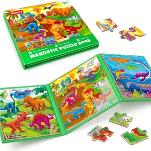 SYNARRY Dinosaur Magnetic Puzzles for Toddlers 3-5, 20 Pieces Travel Puzzles for Toddlers 2-4, Car Airplane Road Trip Activities Magnet Games Toys for 3 4 5 6 Year Old Children Boys Girls Gifts