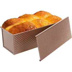 Non-Stick Pullman Loaf Pan with Lid 13x4 Inch - 2.2lb Carbon Steel Bread Baking Pan with 4 Vent Holes, Heavy Duty Sourdough Loaf Pan with Cover for Homemade Sandwich Bread (Gold)