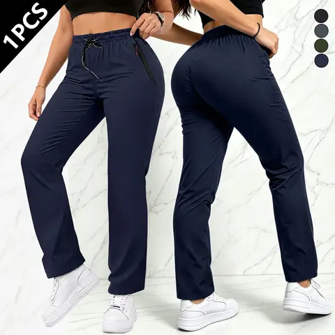 Women's Minimalist Adjustable Slim-Fit Long Cargo Trousers - Single Pack, Elastic Waistband with Drawstring, Zipper, Pockets, Comfortable for Spring-Autumn Casual Outdoor Hiking Everyday Wear