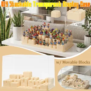 DIY Stackable Transparent Display Case for Figures, Dustproof Acrylic Display Boxes with Movable Hexagonal Blocks, Large Capacity for Mini Collections and Stone Rock Collectibles