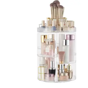 Rotating Makeup Organizer 360 Rotation Cosmetic Storage Holder Crystal Clear Acrylic Makeup Turntable Spin Display Stand Bathroom Bedroom Countertop Vanity Dressing Table Gift Girl Lady Women