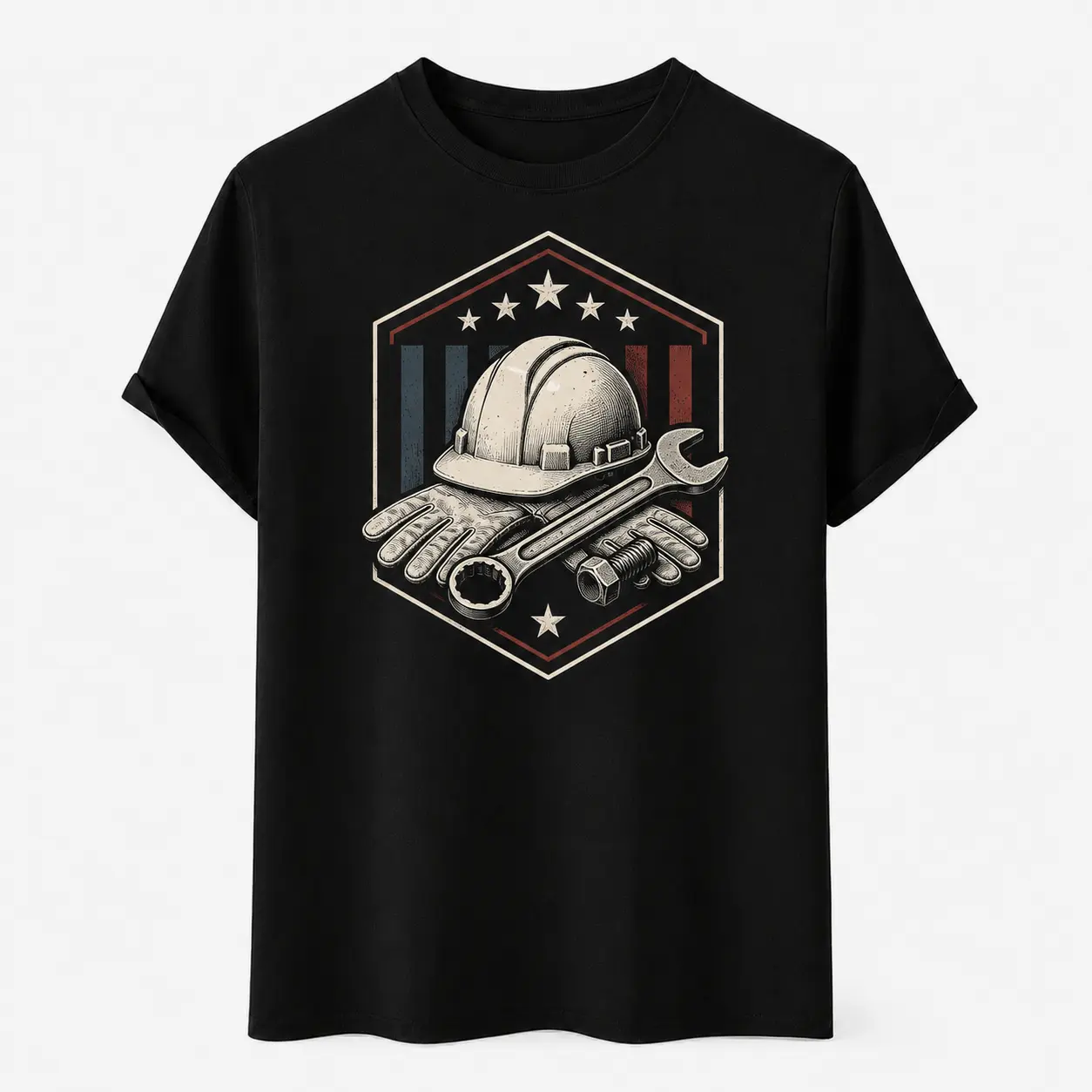 Labor Day Construction Worker Graphic T-Shirt for Men and Women, Hard Hat and Wrench Short Sleeve Tee, Skilled Trades Worker Appreciation Gift