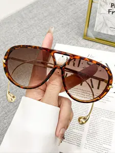 New Large Oval Frame Pendant Glasses, Fashionable and Elegant Decorative Lens Eyewear for Men and Women, Perfect for Street Photography Daily Wear, Stylish Glasses