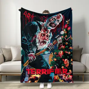 Terrifier Blanket, Horror Movie Art Style, Soft & Vivid Gore Print, Spooky Vibes for Bedroom & Living Room, Perfect for Horror Fans, Flannel Throw Blanket