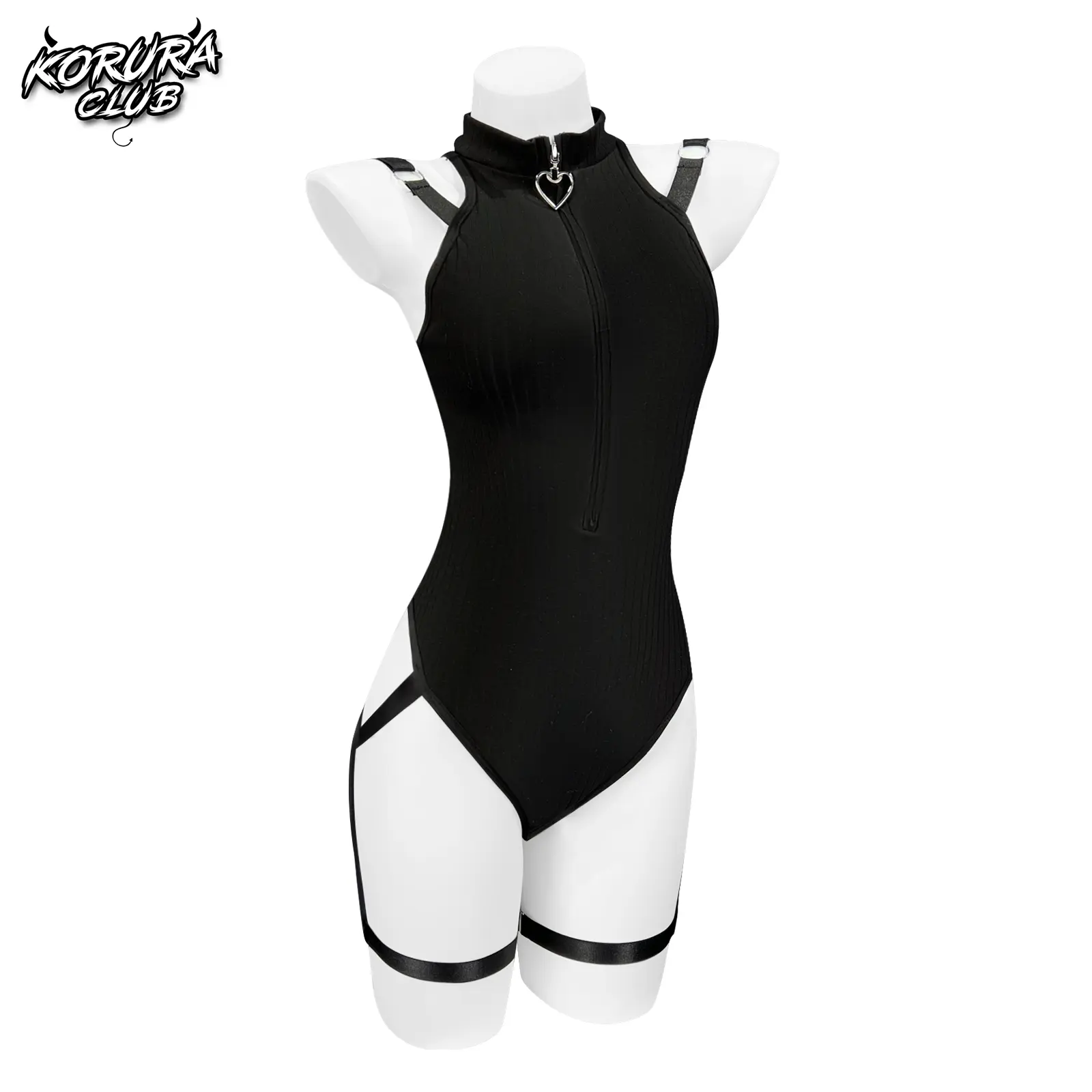 KORURACLUB Lady's Samurai Cosplay Bodysuit for Women - 1-Piece Anime Outfit with Zipper, White Accents, Women's Clothes & Accessories (KO124, Black) summerwins,summerwins