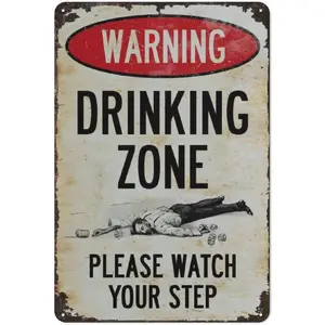 Funny Drinking Zone Metal Bar Sign - Vintage Style Sign - 8*12 Inch Wall Art for Home, Home Bar Living Room Garage & Man Cave
