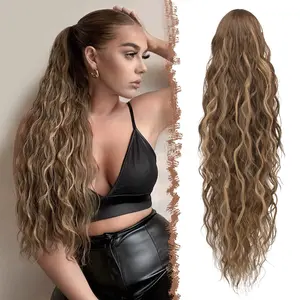 Ponytail Extensions - 26 inch Drawstring LongCurly Wavy Clip in Ponytails Synthetic Hair Piece Pony TailHairpieces for Women,