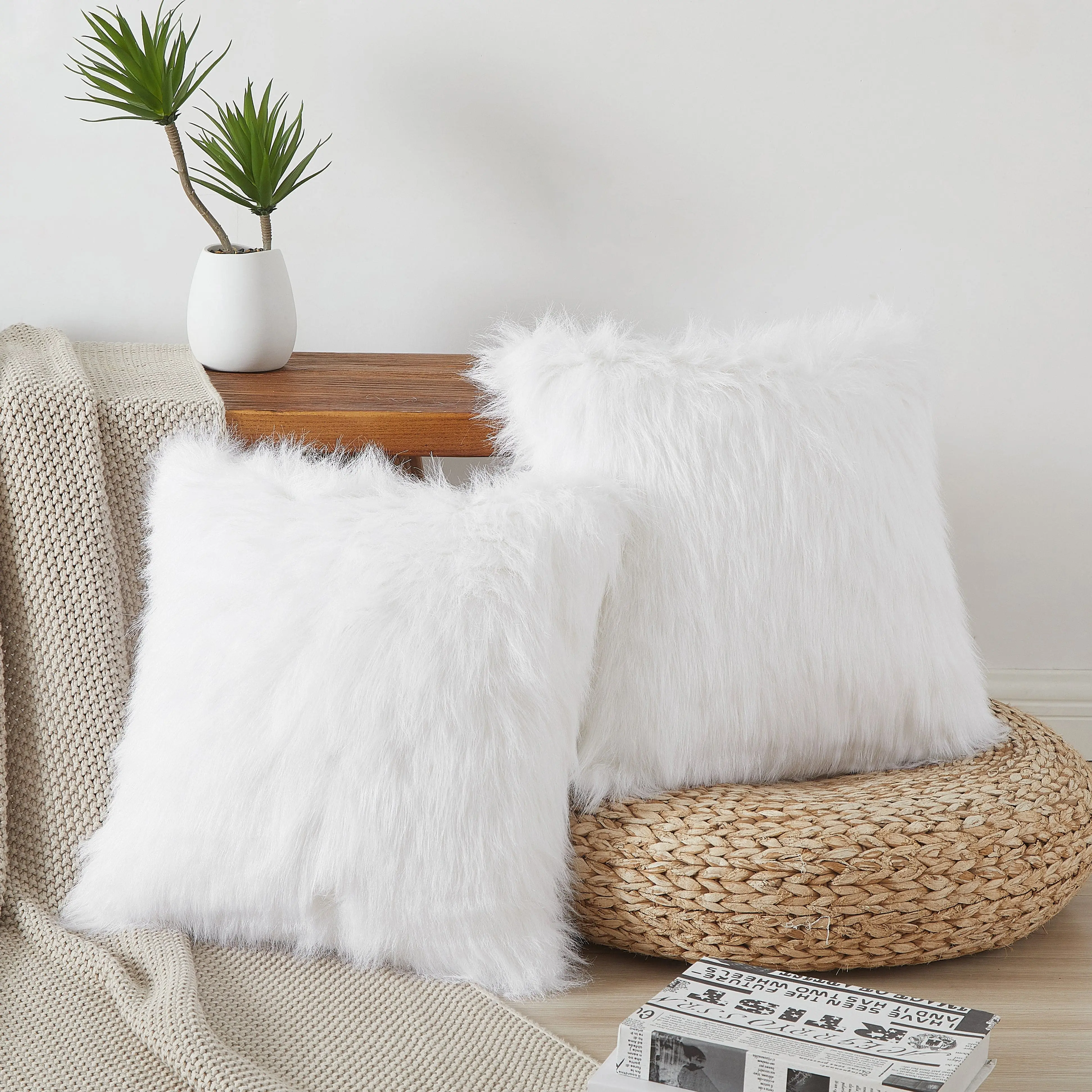 Flafia Faux Fur Fluffy Throw Pillow with Cushion Insert