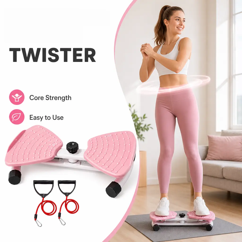 Twist Board with 2 Resistance Bands .Full Body Workout Machine . Non-Slip Quiet Ab Trainer .Portable Core Exercise Equipment for Home Gym Office . Ideal for Women & Beginners