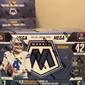 Panini Mosaic 2025 NFL Trading Cards Mega Box 42 Cards Per Box Including 13 Parallels 10 Exclusive Reactive Yellow