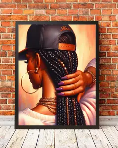 Braided Hair Afro Woman Wall Art, Urban Style Poster For Black Girl Room Decor, Empowering Melanin Prints, Frameless Canvas Option